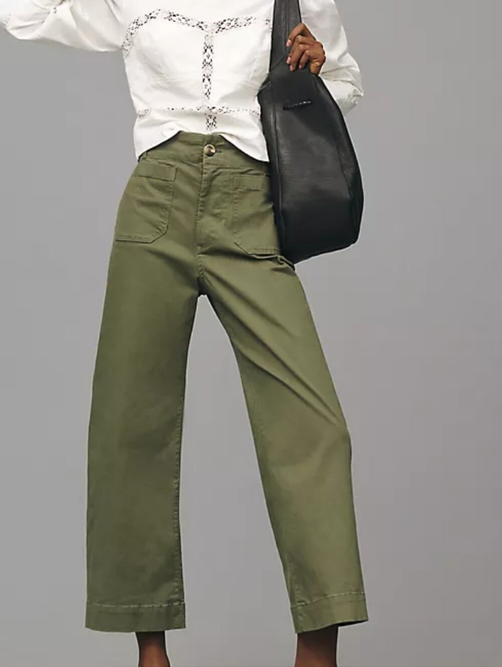 Anthropologie Maeve The Colette Wide Leg Crop Pants 29 Olive Green Women's